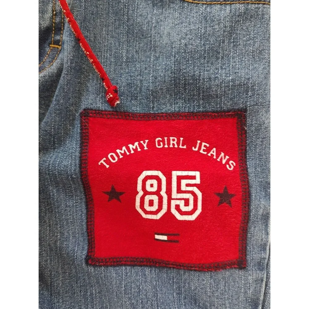 Tommy Girl Jeans 85 Patch Blue Denim Gray Jersey Waistband Bootcut Y2K Size 3‎